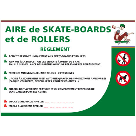 PANNEAU AIRE DE SKATE-BOARDS ET DE ROLLERS (H0194) - Aluminium 2 mm - 420 x 300 mm
