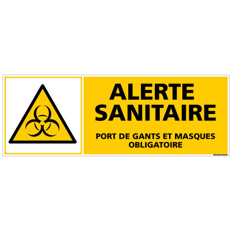 PANNEAU ALERTE SANITAIRE - PORT DE GANTS ET MASQUES OBLIGATOIRE (C1510) - Adhésif - 210 x 75 mm