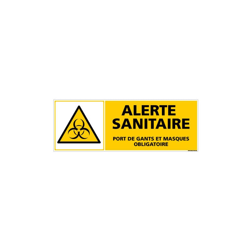 Panneau alerte sanitaire - port de gants et masques obligatoire (C1510) - Plastique pvc 1,5 mm - 700 x 250 mm