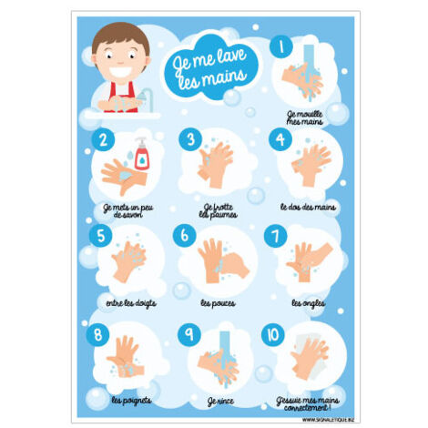 PANNEAU APPRENTISSAGE DU LAVAGE DES MAINS (G1507) - Adhésif - 150 x 210 mm