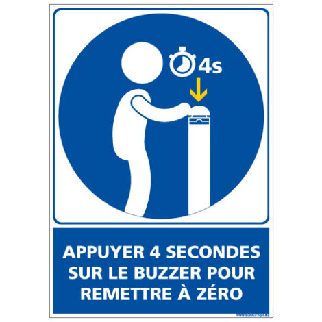 PANNEAU APPUYER SUR LE BUZZER POUR LE REMETTRE A ZERO (E0684) - Adhésif - 75 x 105 mm