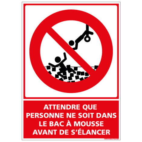 PANNEAU ATTENDRE QUE PERSONNE NE SOIT DANS LE BAC A MOUSSE AVANT DE S'ELANCER (D1156) - Adhésif - 75 x 105 mm