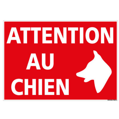 PANNEAU ATTENTION AU CHIEN (H0336) - Adhésif - 105 x 75 mm