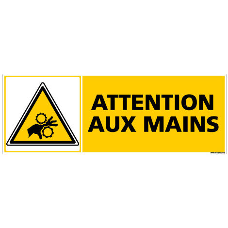 Panneau ATTENTION AUX MAINS (C0266) - Adhésif - 210 x 75 mm