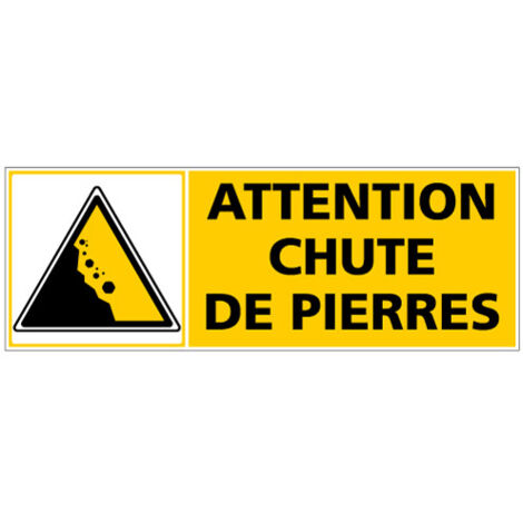 Panneau ATTENTION CHUTE DE PIERRE (C1331) - Adhésif - 210 x 75 mm
