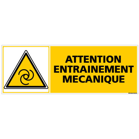 Panneau ATTENTION ENTRAINEMENT MECANIQUE (C0278) - Plastique PVC 1,5 mm - 210 x 75 mm