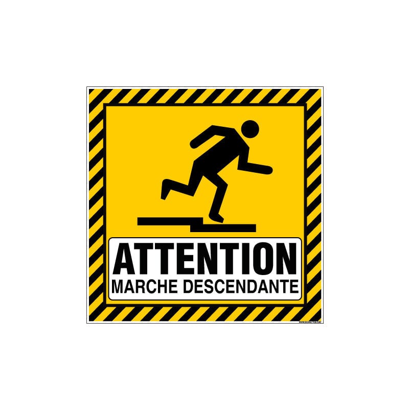 PANNEAU ATTENTION MARCHE DESCENDANTE (C1496) - Plastique PVC 1,5 mm - 450 x 450 mm