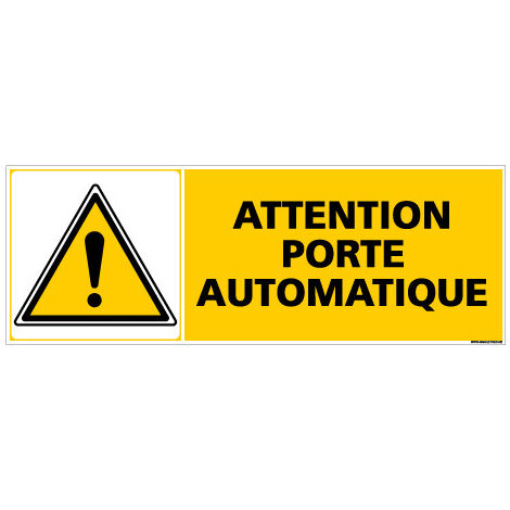 Panneau ATTENTION PORTE AUTOMATIQUE (C0293) - Adhésif - 210 x 75 mm