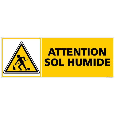 Panneau ATTENTION SOL HUMIDE (C0306) - Adhésif - 210 x 75 mm