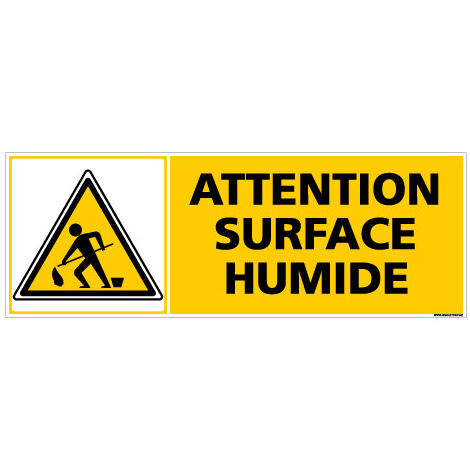 Panneau ATTENTION SURFACE HUMIDE (C0309) - Adhésif - 210 x 75 mm