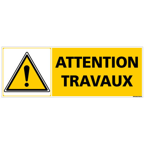 Panneau ATTENTION TRAVAUX (C0955) - Plastique PVC 1,5 mm - 210 x 75 mm