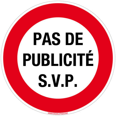 Panneau Autocollant Pas de Publicité S.V.P. Adhésif Stop Pub pour boîte aux lettres 83 mm diamètre. Sticker prospectus rond rouge - Adhésif - Diamètre 83 mm - Adhésif
