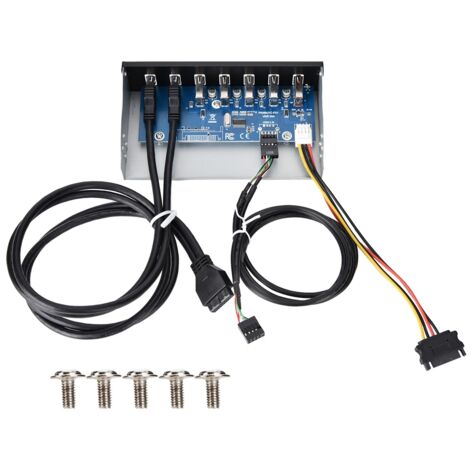 Panneau avant lecteur optique USB 3.0 5,25 pouces avec 7 ports (2 USB3 + 4 USB2 + charge rapide) adaptateur 19 broches