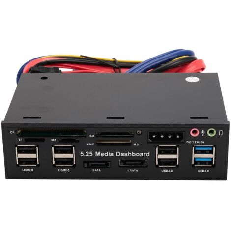 Panneau avant USB 3.0 5,25 pouces pour PC, hub USB 3.0/2.0, lecteur de cartes e-SATA