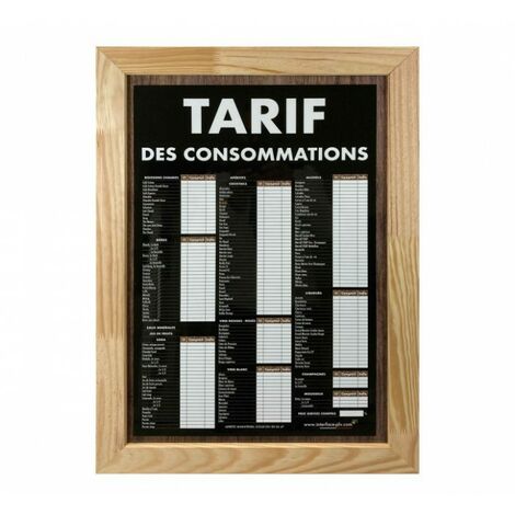 Panneau avec ardoise TARIF DES CONSOMMATIONS traditionnel dimensions 61 x 41 cm