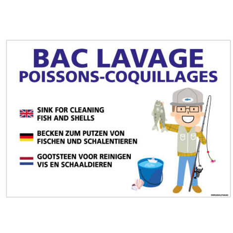 PANNEAU BAC DE LAVAGE POUR CRUSTACES (H0431) - Adhésif - 105 x 75 mm