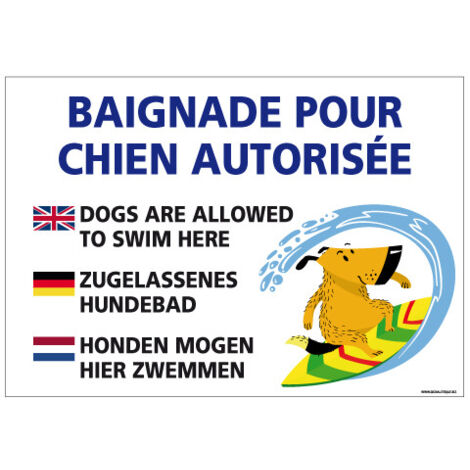 PANNEAU BAIGNADE POUR CHIEN AUTORISEE (H0317) - Aluminium 2 mm - 210 x 150 mm