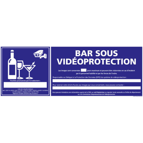 PANNEAU BAR SOUS VIDEO PROTECTION (G1398) - Adhésif - 210 x 75 mm