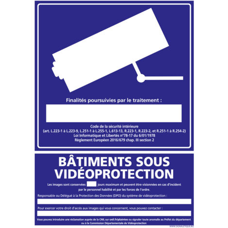 PANNEAU BATIMENTS SOUS VIDEO PROTECTION (G1213) - Aluminium 2 mm - 210 x 300 mm