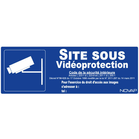 Panneau bleu Site sous vidéoprotection avec pictogramme - Rigide 330x120mm - 4141107