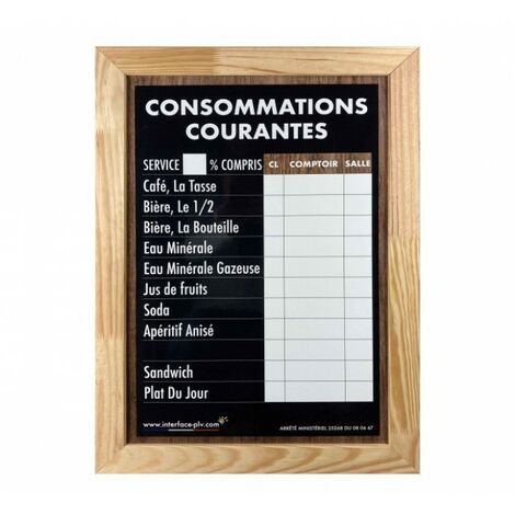 Panneau bois brut CONSOMMATIONS COURANTES traditionnel dimensions 61 x 41 cm