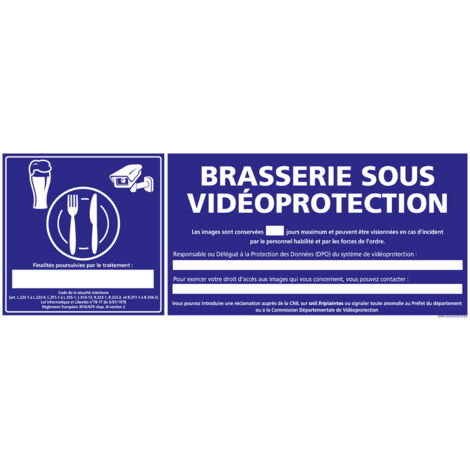 PANNEAU BRASSERIE SOUS VIDEOPROTECTION (G1395) - Adhésif - 210 x 75 mm