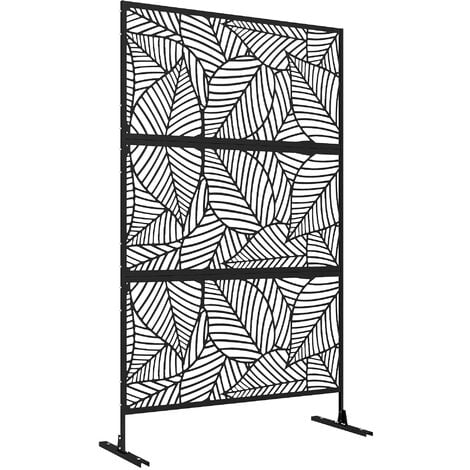 Panneau brise vue décoratif - paravent extérieur - motif végétal en métal - 122 x 45 x 198 cm - noir