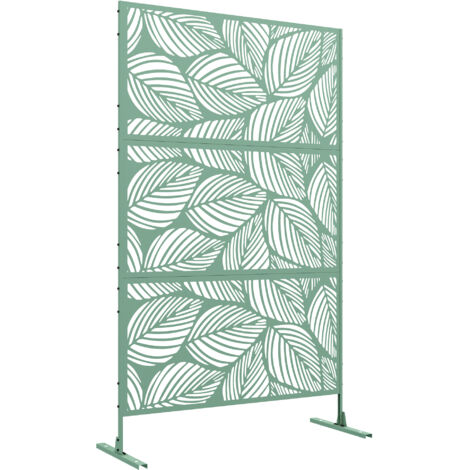 Panneau brise vue décoratif paravent extérieur vert à motif végétal en métal - 122 x 45 x 198 cm, vert