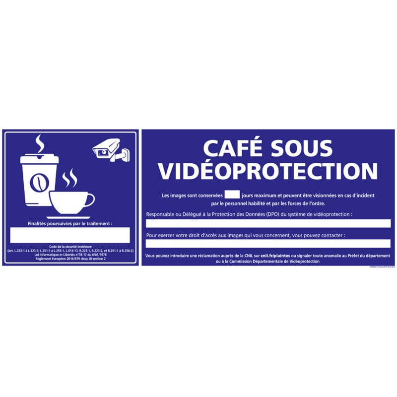 Panneau cafe sous video protection (G1393) - Plastique pvc 1,5 mm - 700 x 250 mm