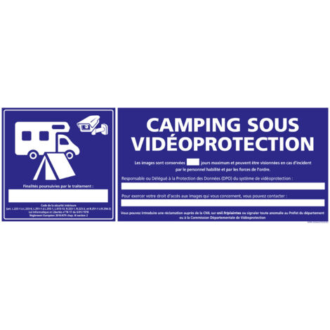 PANNEAU CAMPING SOUS VIDEO PROTECTION (G1400) - Adhésif - 210 x 75 mm
