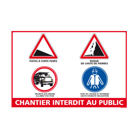 Panneau CHANTIER INTERDIT AU PUBLIC – Adhésif – 210 x 150 mm
