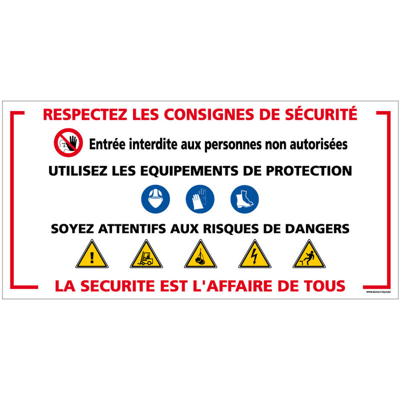 Panneau Chantier 'Respectez les consignes de sécurité' (W0032). Lot de 10 . - Lot de 10