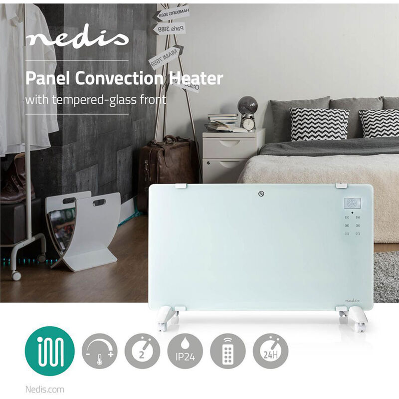 Nedis - Convecteur Soufflant Chauffage Électrique 1000/2000W Thermostat Réglable 2 Réglages de Chaleur Chauffage Télécommande Minuterie Verre Salle
