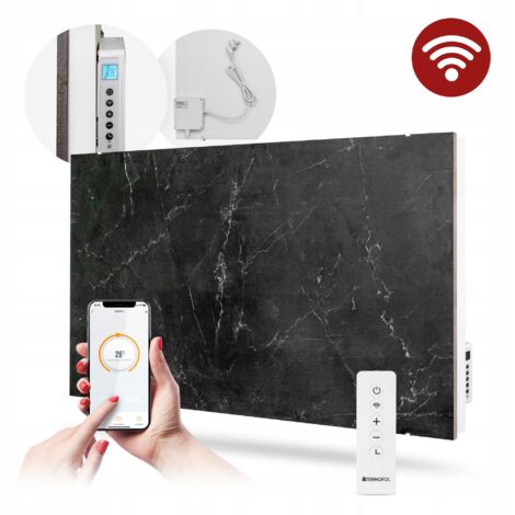 Panneau chauffant en céramique 1000W AVEC WIFI, aspect marbre noir, décoratif hybride