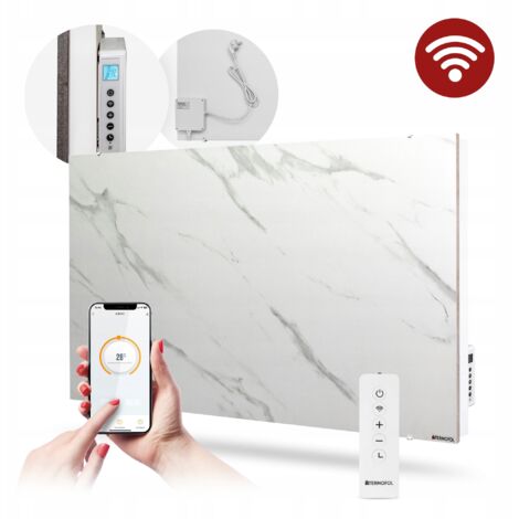 Panneau chauffant en céramique 1000W AVEC WIFI BLANC MARBRE décoratif hybride