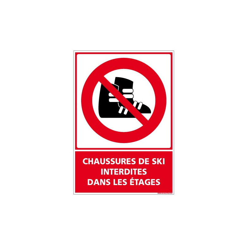 Signaletique.biz France - panneau chaussures de ski interdites dans les etages (D1065) - Plastique pvc 1,5 mm - 210 x 300 mm
