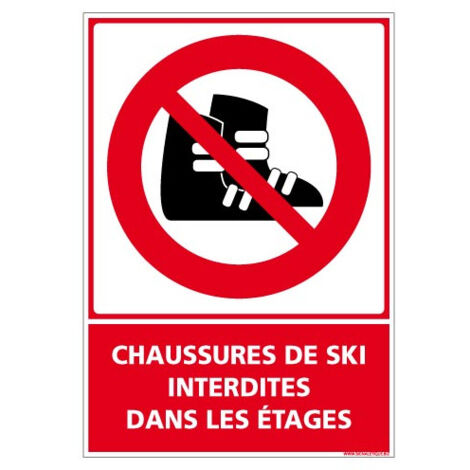 PANNEAU CHAUSSURES DE SKI INTERDITES DANS LES ETAGES (D1065) - Aluminium 2 mm - 210 x 300 mm