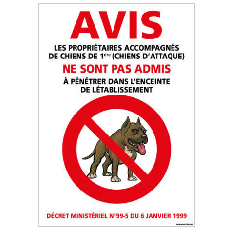 PANNEAU CHIENS DE 1ERE CATEGORIE NON ADMIS (H0441) - Adhésif - 75 x 105 mm