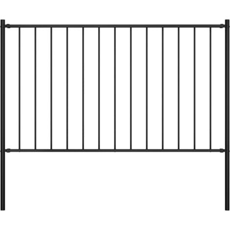 Panneau clôture et poteaux Acier enduit de poudre 1,7x1 m Noir