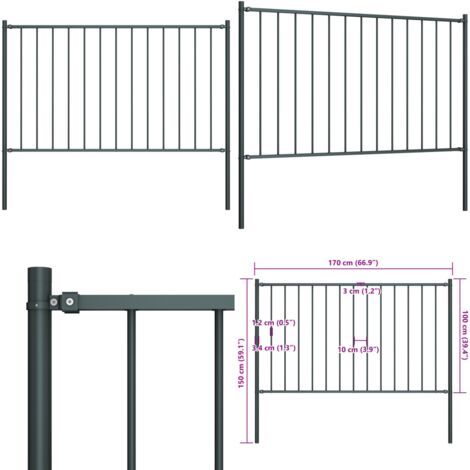 Panneau clôture et poteaux acier enduit de poudre anthracite - Clôture Jardin - Panneaux De Clôture - Clôture D'extérieur - Clôture En Métal - Clôture Anthracite - Home & Living