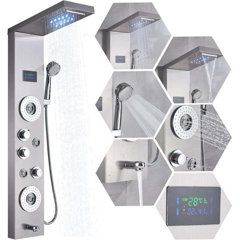 Colonne de Douche Multi-fonctionnel Panneau de Douche Hydromassante de Douche Acier Inox Colonne avec Écran lcd Affichage Température d'Eau