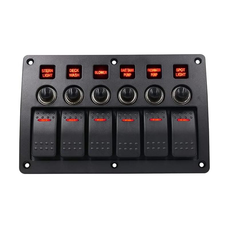 Panneau combiné de commutateur universel 12-24V 6Gang pour caravane de yacht marin de bateau, panneau de commutateur LED étanche aux éclaboussures