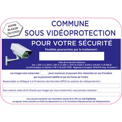 Panneau Commune sous video protection (VPV006) Bretagne Classe 1 - 350 x 250 mm