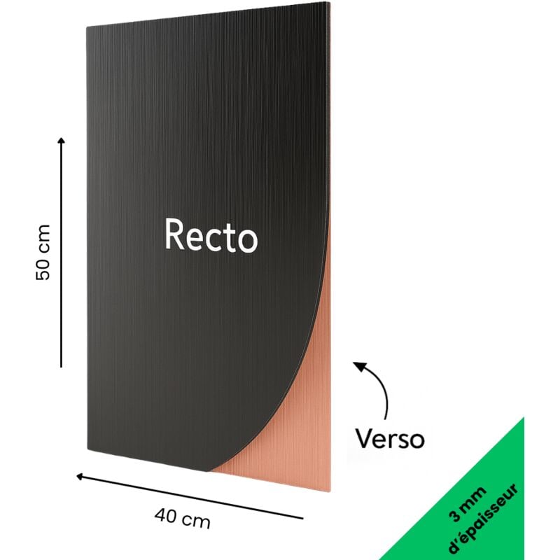 Panneau Composite Aluminium Brossé Noir et Cuivre Reversible 3mm. Plaque alu avec au Centre un Polyéthylène (pvc) - 500 x 400 mm