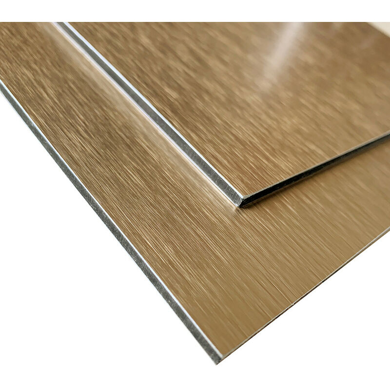 Panneau Composite Aluminium Brossé Or Reversible Or clair Or foncé 3mm - Plaque alu avec au Centre un Polyéthylène (pvc) - 400 x 200 mm