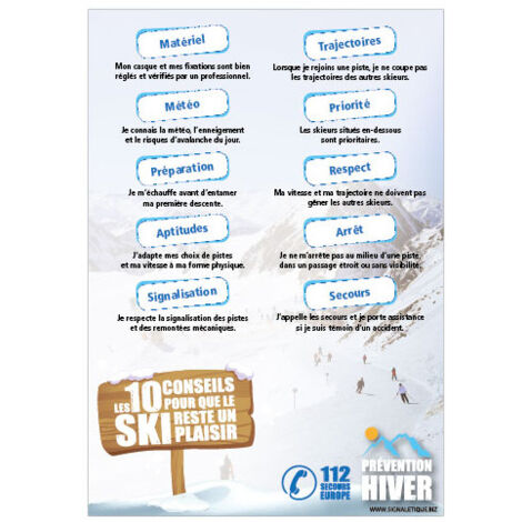 PANNEAU CONSEILS POUR LA PRATIQUE DU SKI (H0420) - Adhésif - 75 x 105 mm