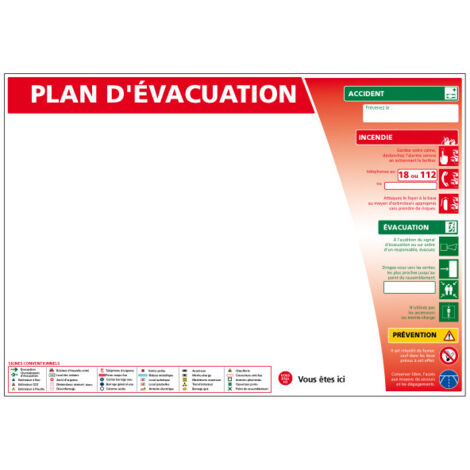 Panneau CONSIGNE DE SÉCURITÉ – PLAN D'ÉVACUATION – Adhésif – 210 x 300 mm