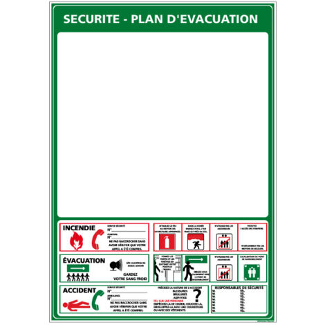 Panneau CONSIGNE DE SÉCURITÉ – PLAN D’ÉVACUATION – Adhésif – 210 x 300 mm