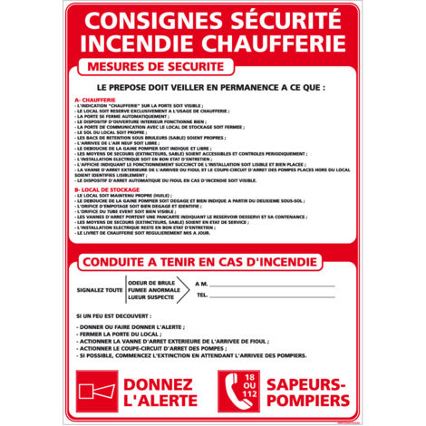 Panneau CONSIGNES CHAUFFERIE à compléter – Adhésif – 210 x 300 mm