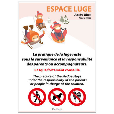 PANNEAU CONSIGNES ESPACE LUGE (E0664) - Aluminium 2 mm - 210 x 300 mm